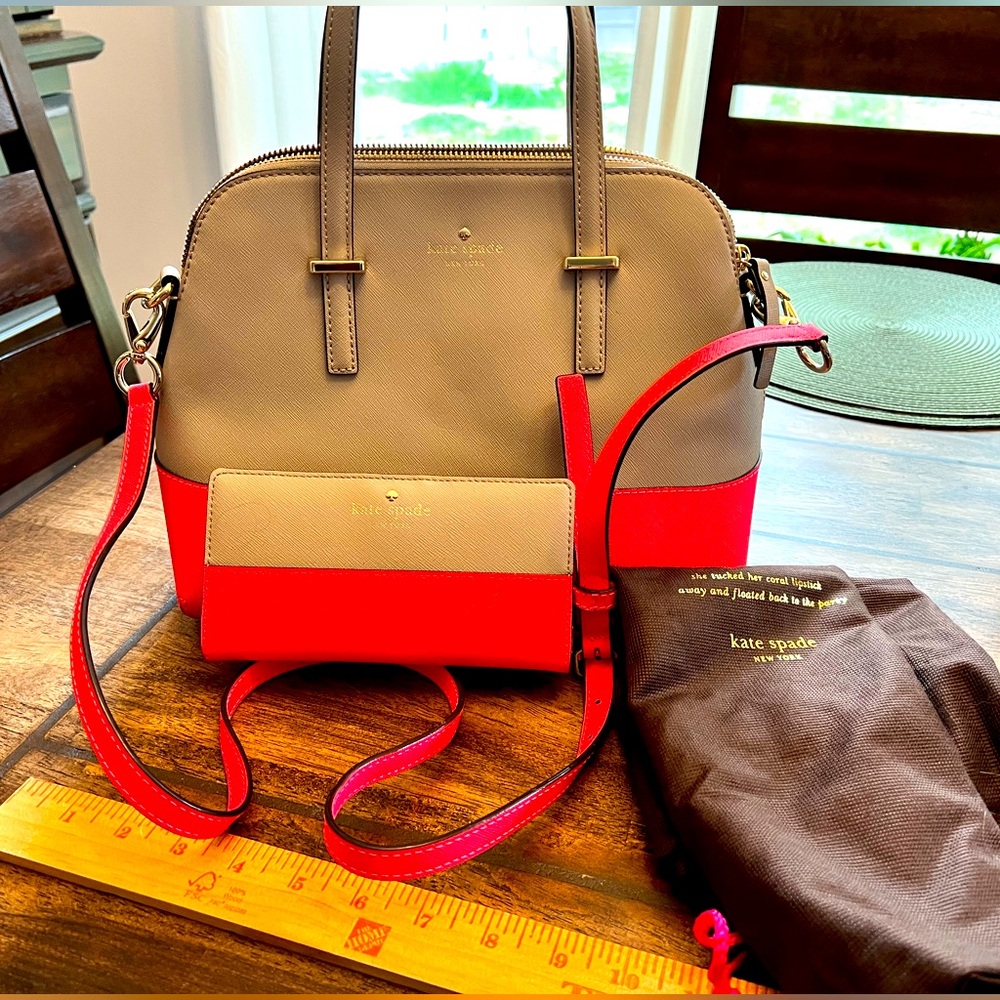 Kate Spade Colorblock Satchel in Pink and light tan with wallet!